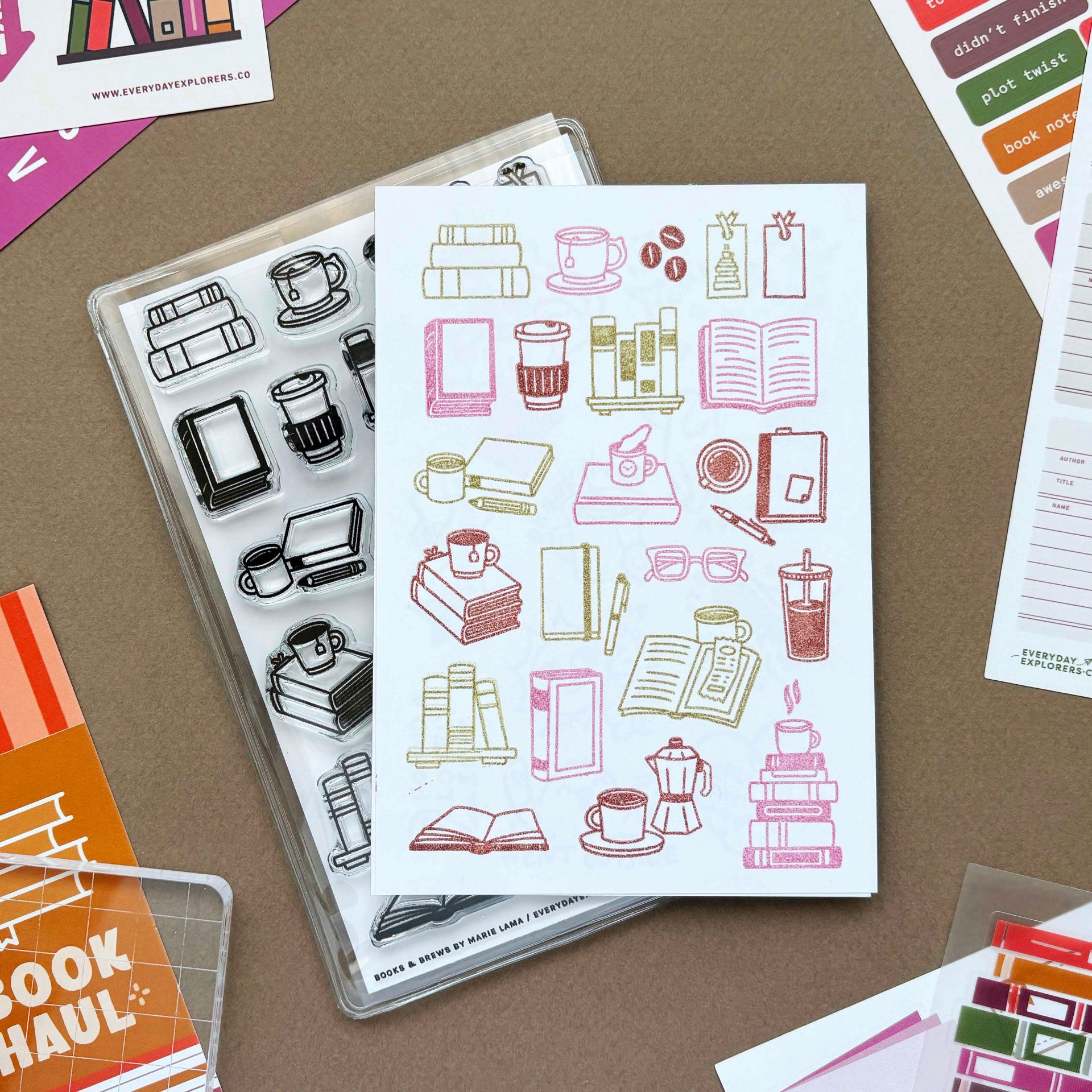 Everyday Explorers Co. Clear Stamp Set – Books & Brews