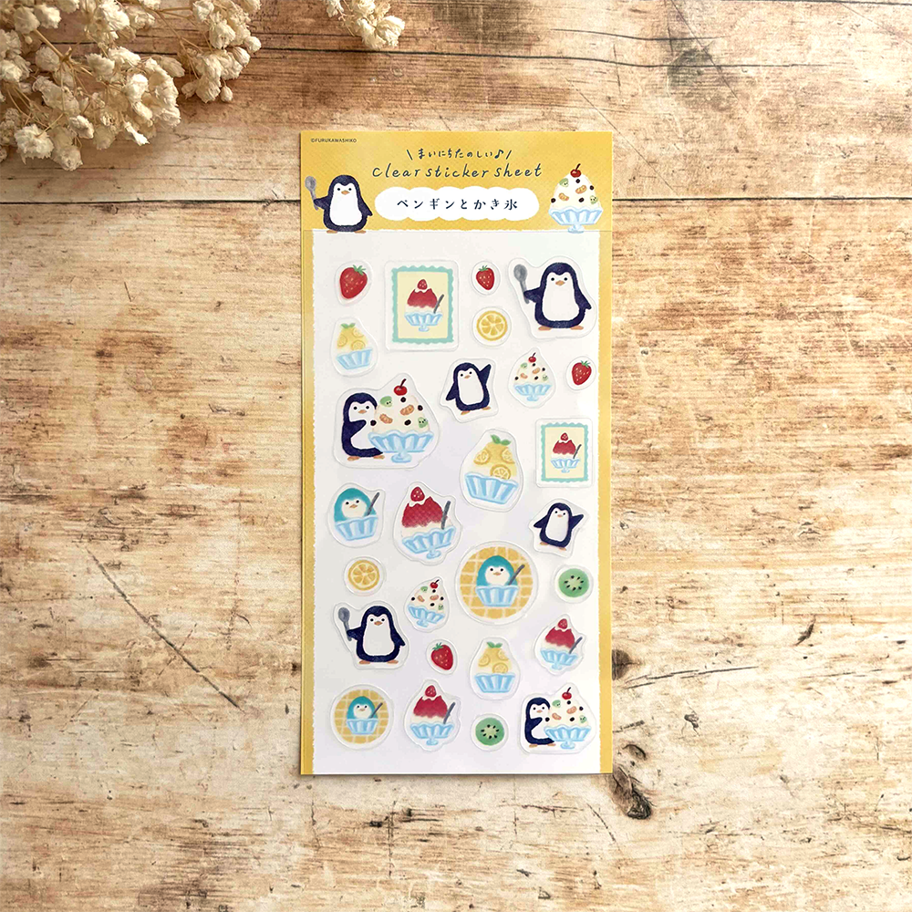 Furukawa Paper Clear Sticker Sheet – Penguins and Shaved Ice