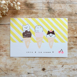 Furukawa Paper Risograph Postcard – Ice Cream and Cat