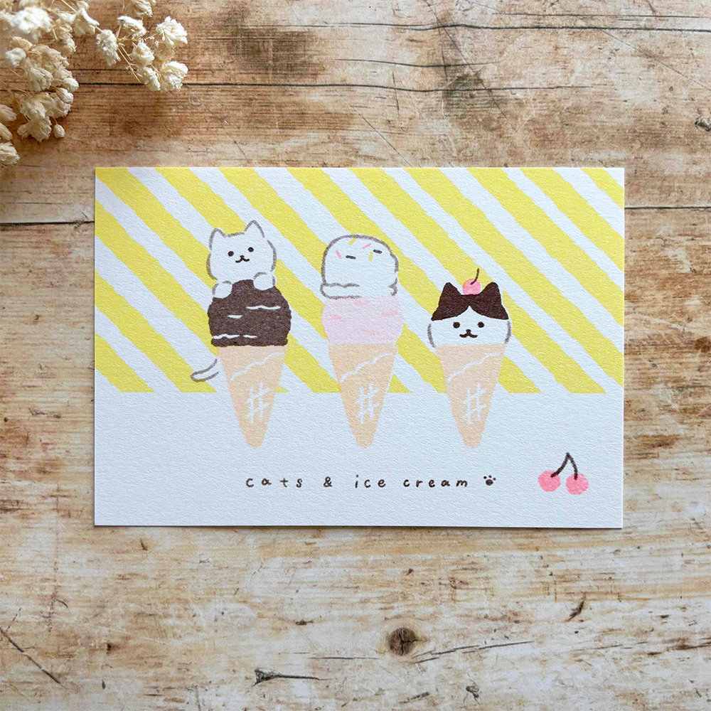 Furukawa Paper Risograph Postcard – Ice Cream and Cat