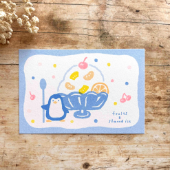 Furukawa Paper Risograph Postcard – Shaved Ice and Penguin