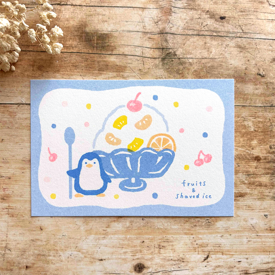Furukawa Paper Risograph Postcard – Shaved Ice and Penguin