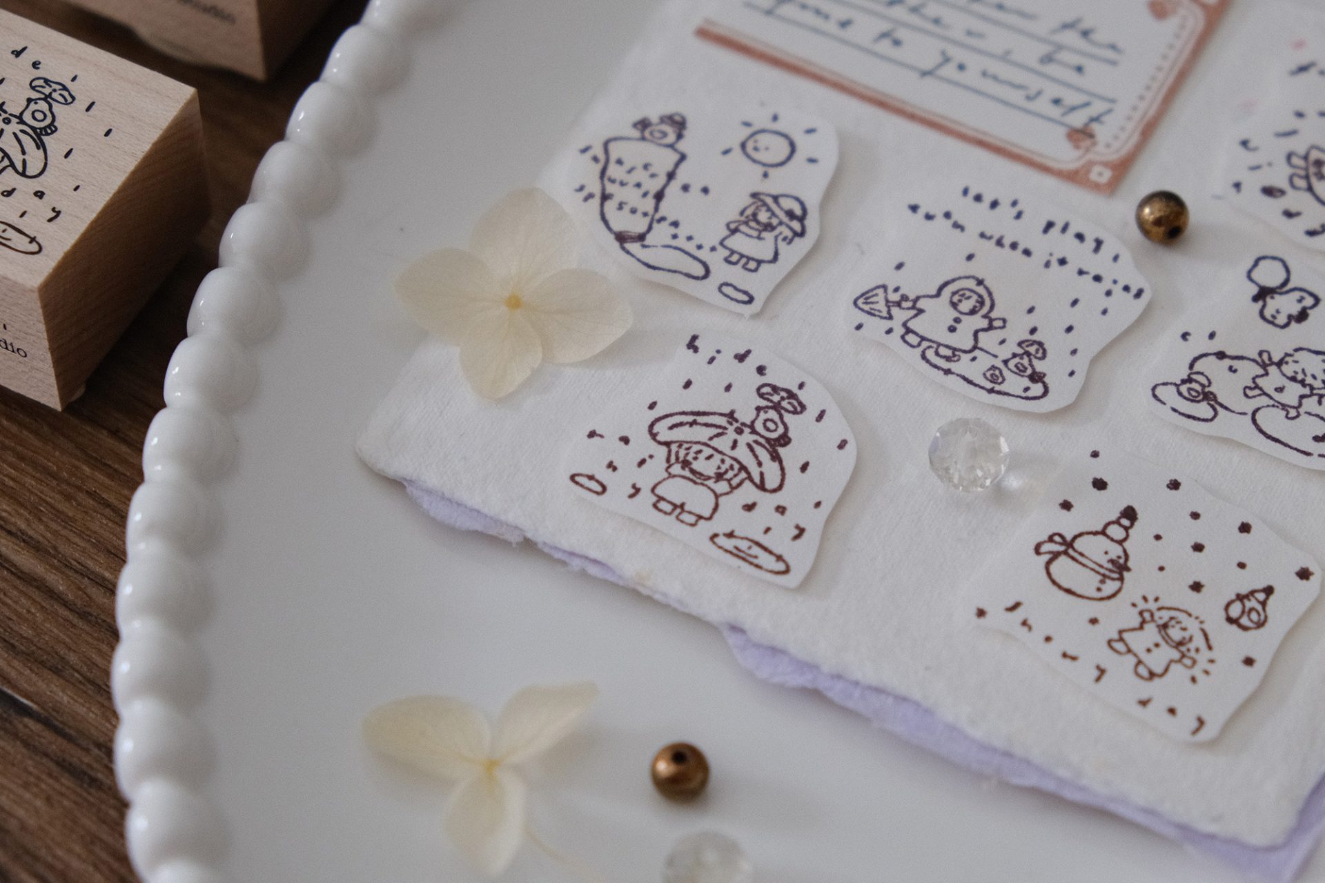 Rainy day illustration stamped onto paper using the Let’s Play wooden rubber stamp.