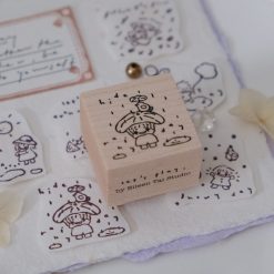 Rainy day weather illustration stamped from the Let’s Play wooden rubber stamp.