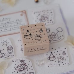 Snowy day illustration stamped using the Let’s Play weather-themed wooden stamp.