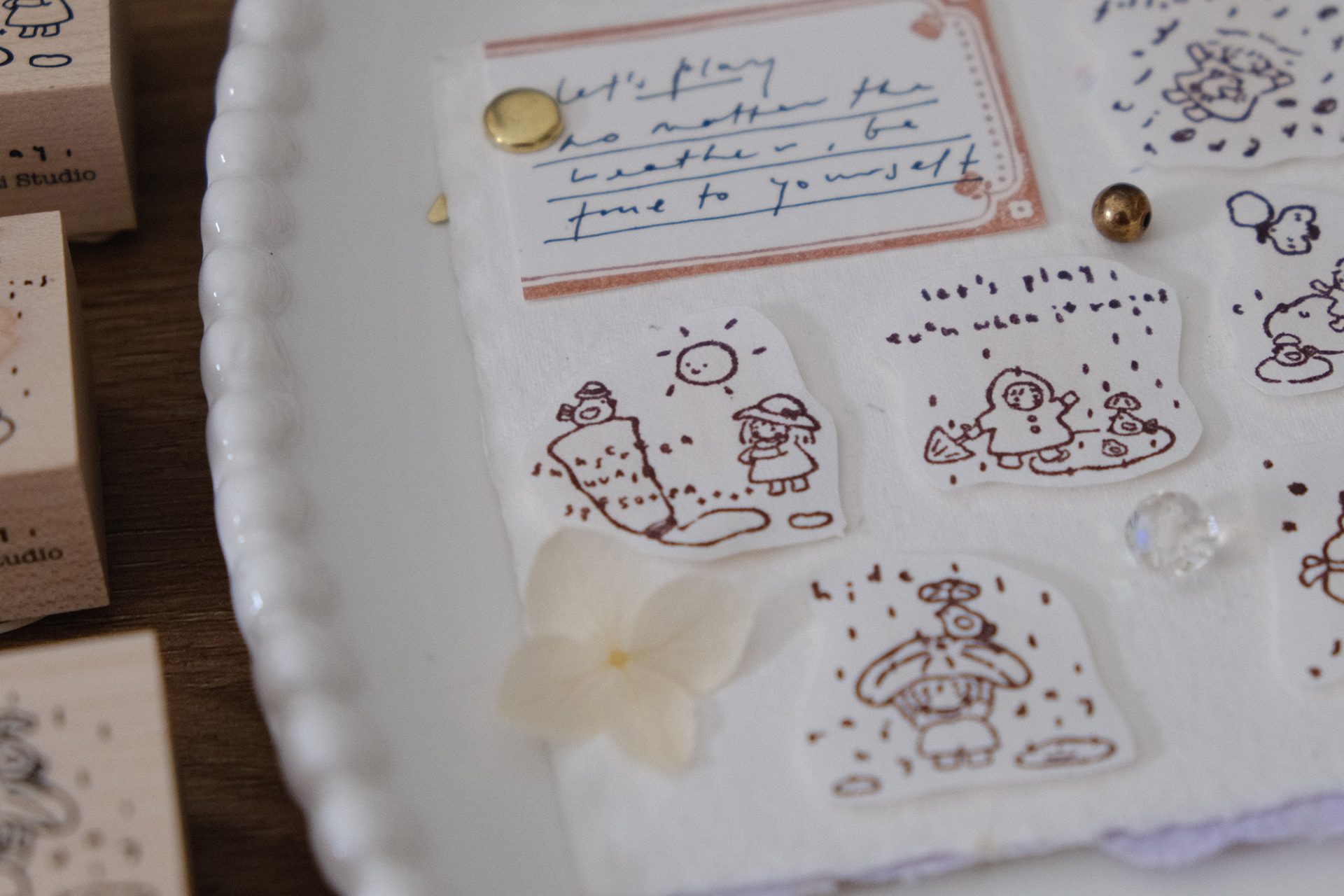 Sunny day illustration stamped with the Let’s Play wooden weather-themed stamp.