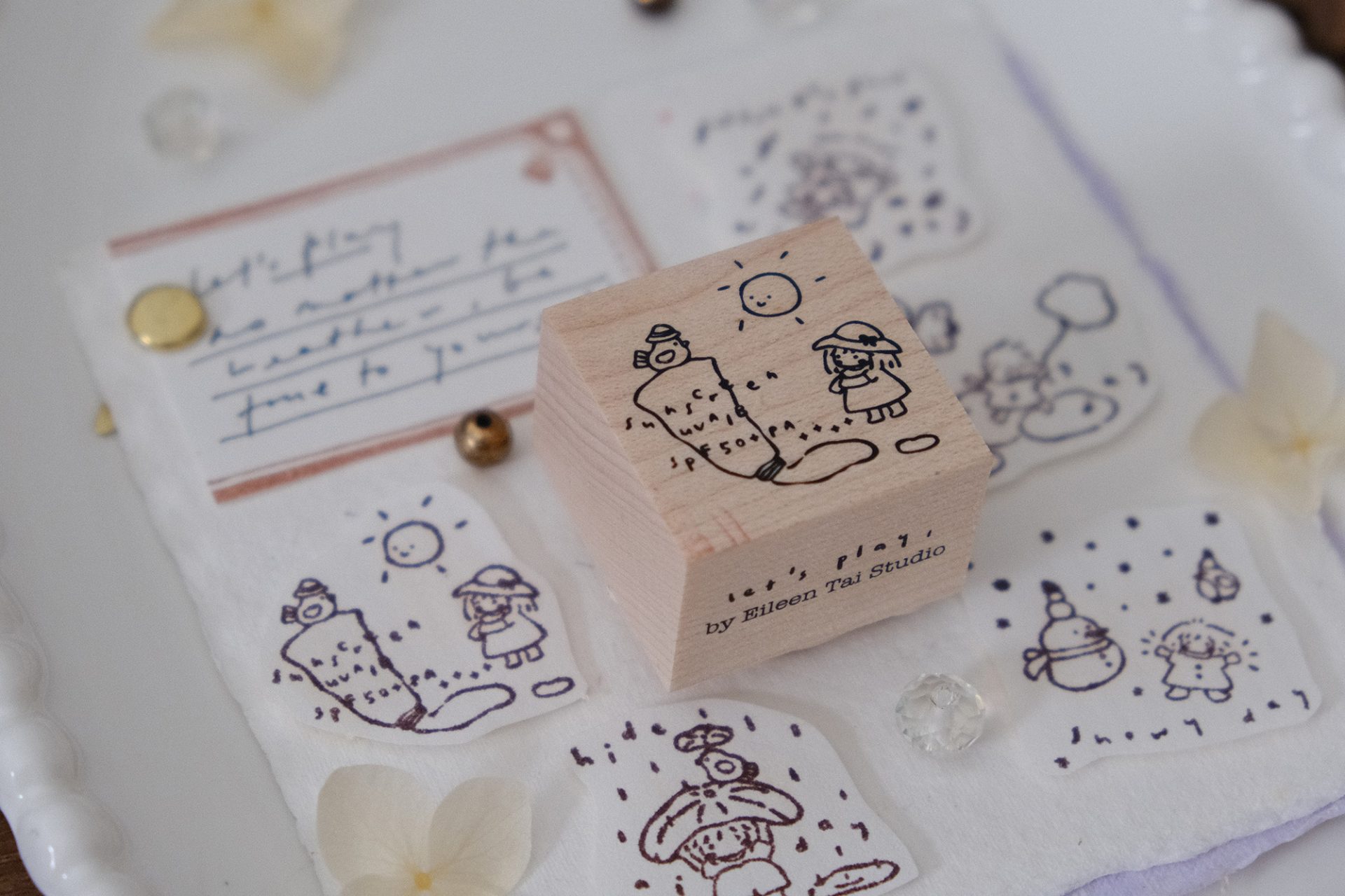 Sunny day illustration stamped from the Let’s Play wooden weather stamp collection.