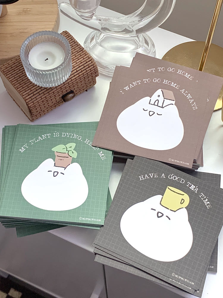 Mewmewbeam Big Face Postcards 3 styles House pot and cup