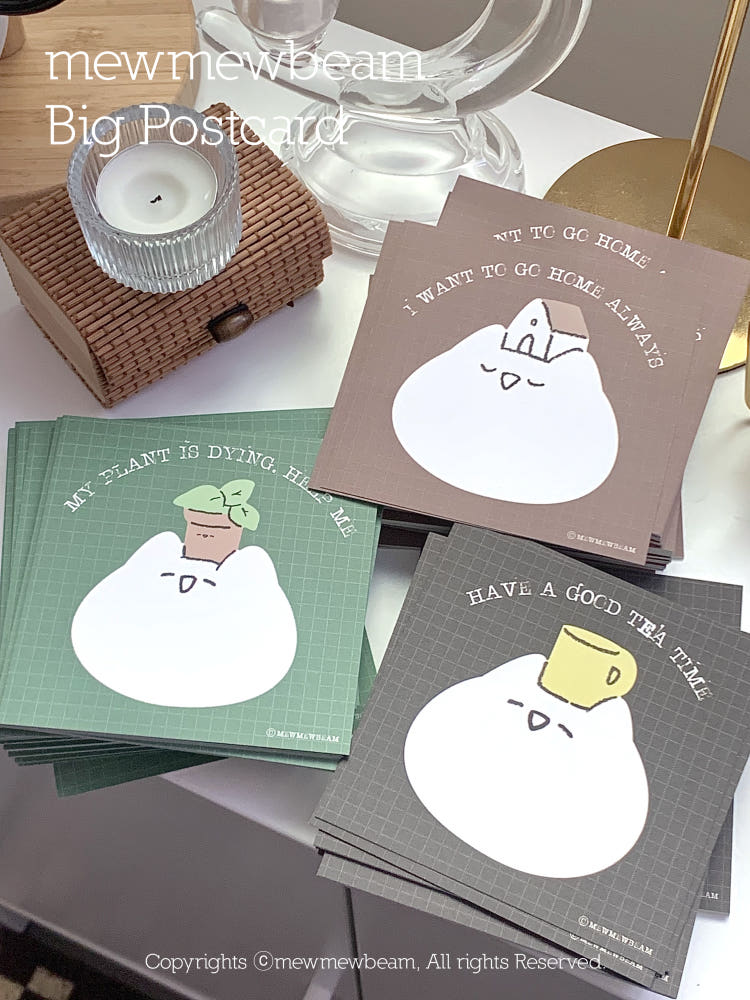 Mewmewbeam Big Face Postcards 3 styles House pot and cup
