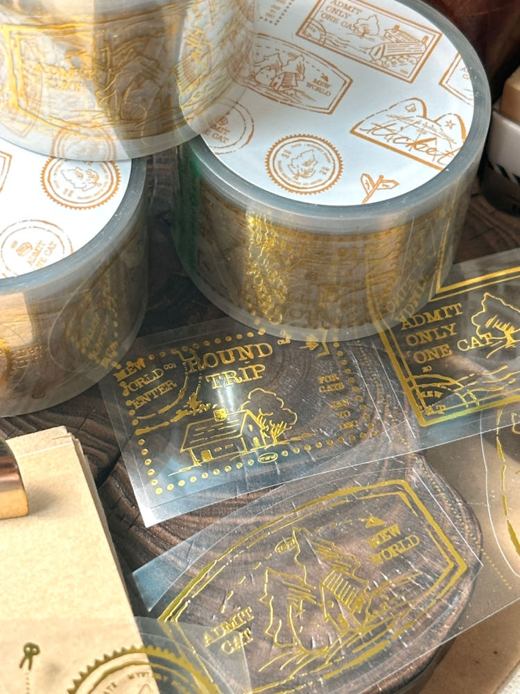Mewmewbeam Kiss-cut Tape - Gold Travelers Stamp