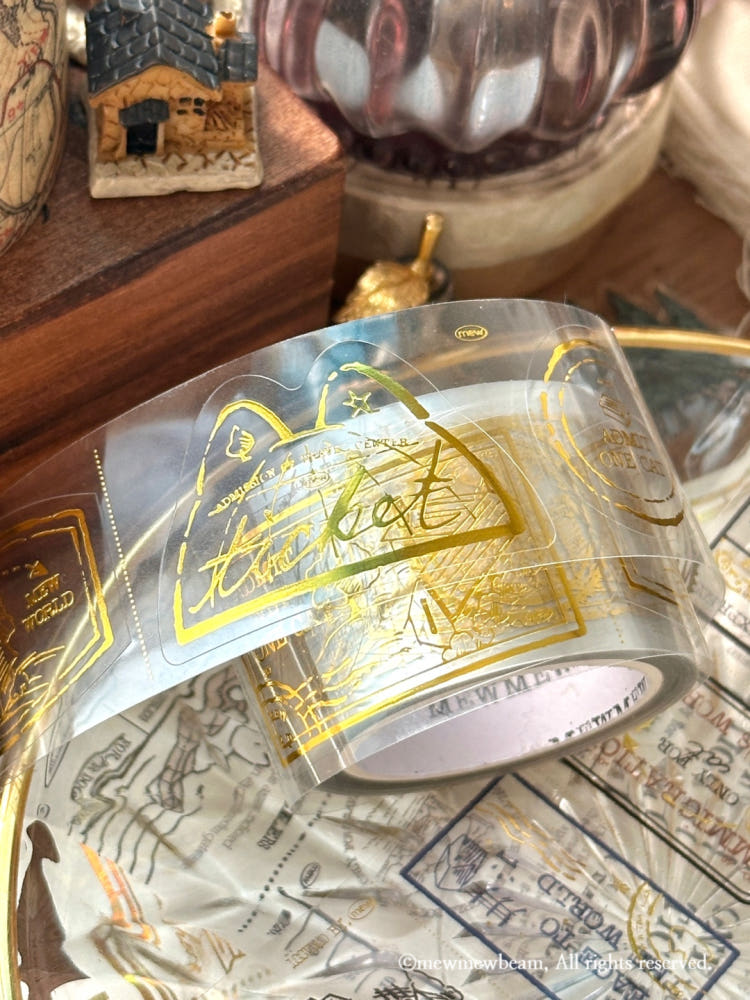 Mewmewbeam Kiss-cut Tape - Gold Travelers Stamp