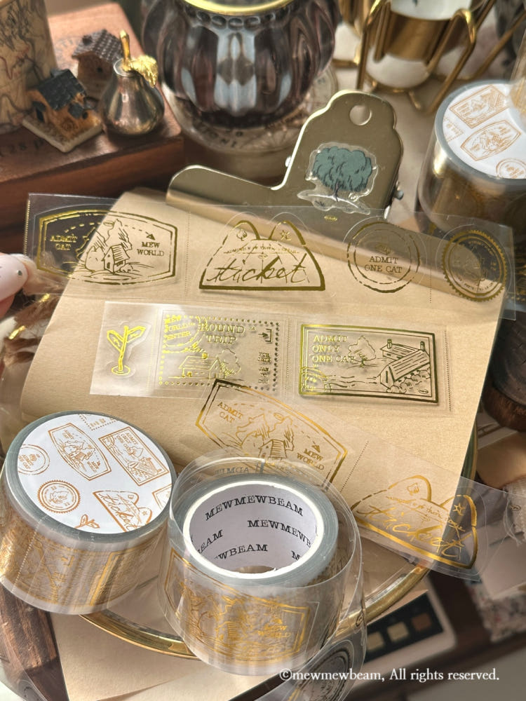 Mewmewbeam Kiss-cut Tape - Gold Travelers Stamp