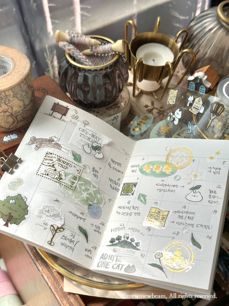 Mewmewbeam Kiss-cut Tape - Gold Travelers Stamp