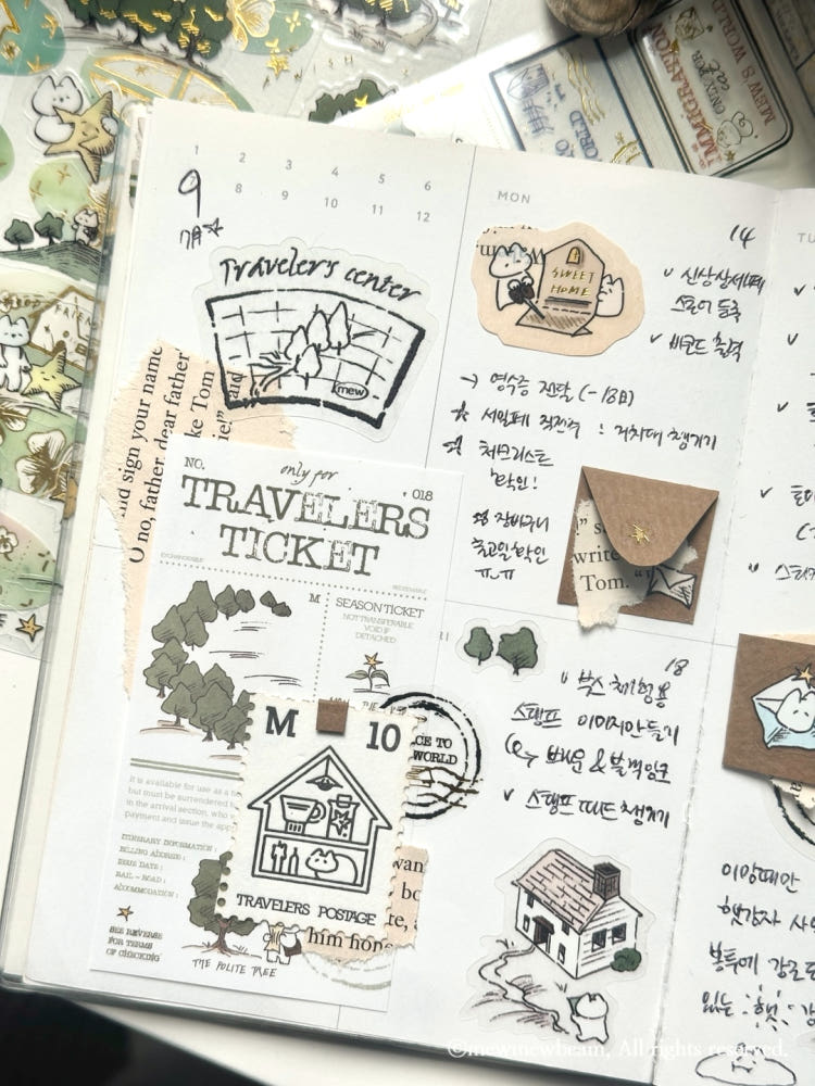 Mewmewbeam Kiss-cut Tape - Travelers Stamp