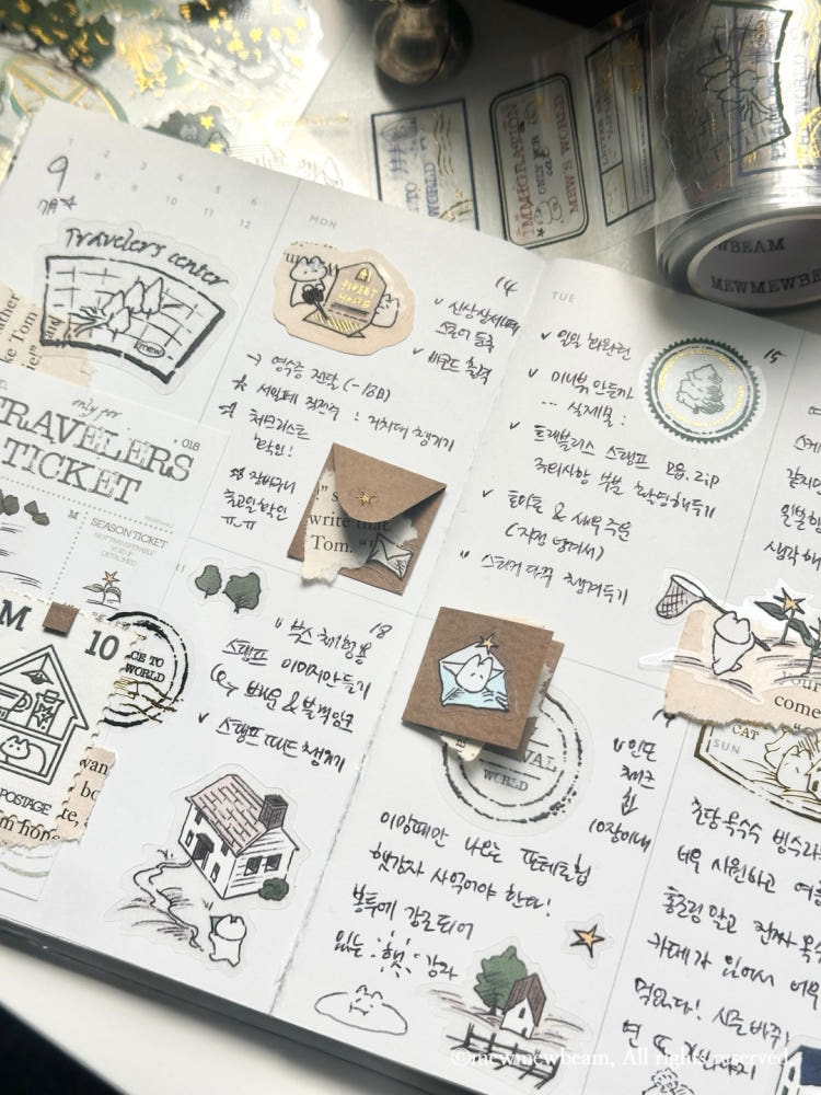 Mewmewbeam Kiss-cut Tape - Travelers Stamp