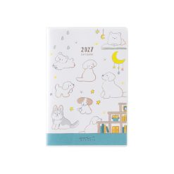 Midori 2027 Mini Pocket Diary Dog clear cover with coloured pencil puppy illustrations