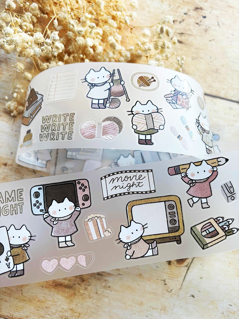 Miso Paper x Cat Collage Club Kiss-cut PET tape - Cozy Hobbies