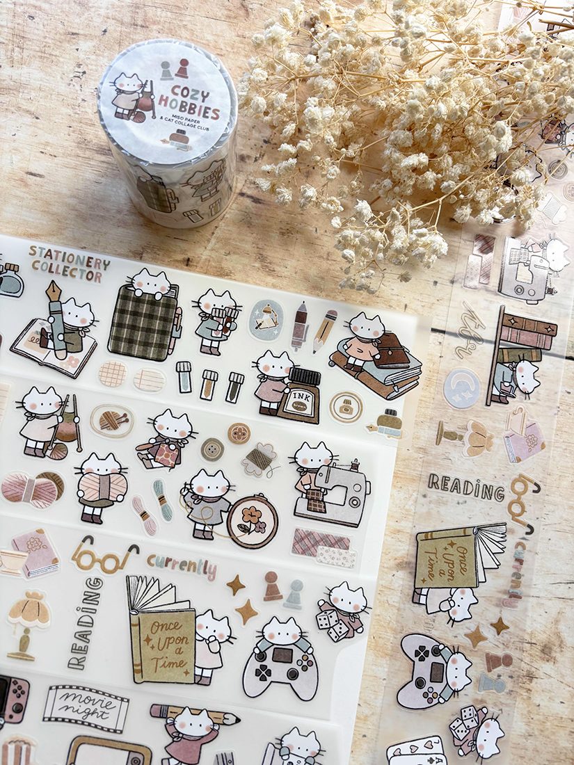 Miso Paper x Cat Collage Club Kiss-cut PET tape - Cozy Hobbies