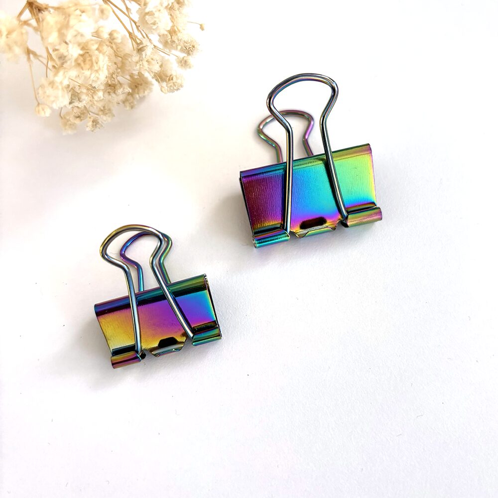 Iridescent Rainbow Binder Clip Set of 2 (2 sizes)