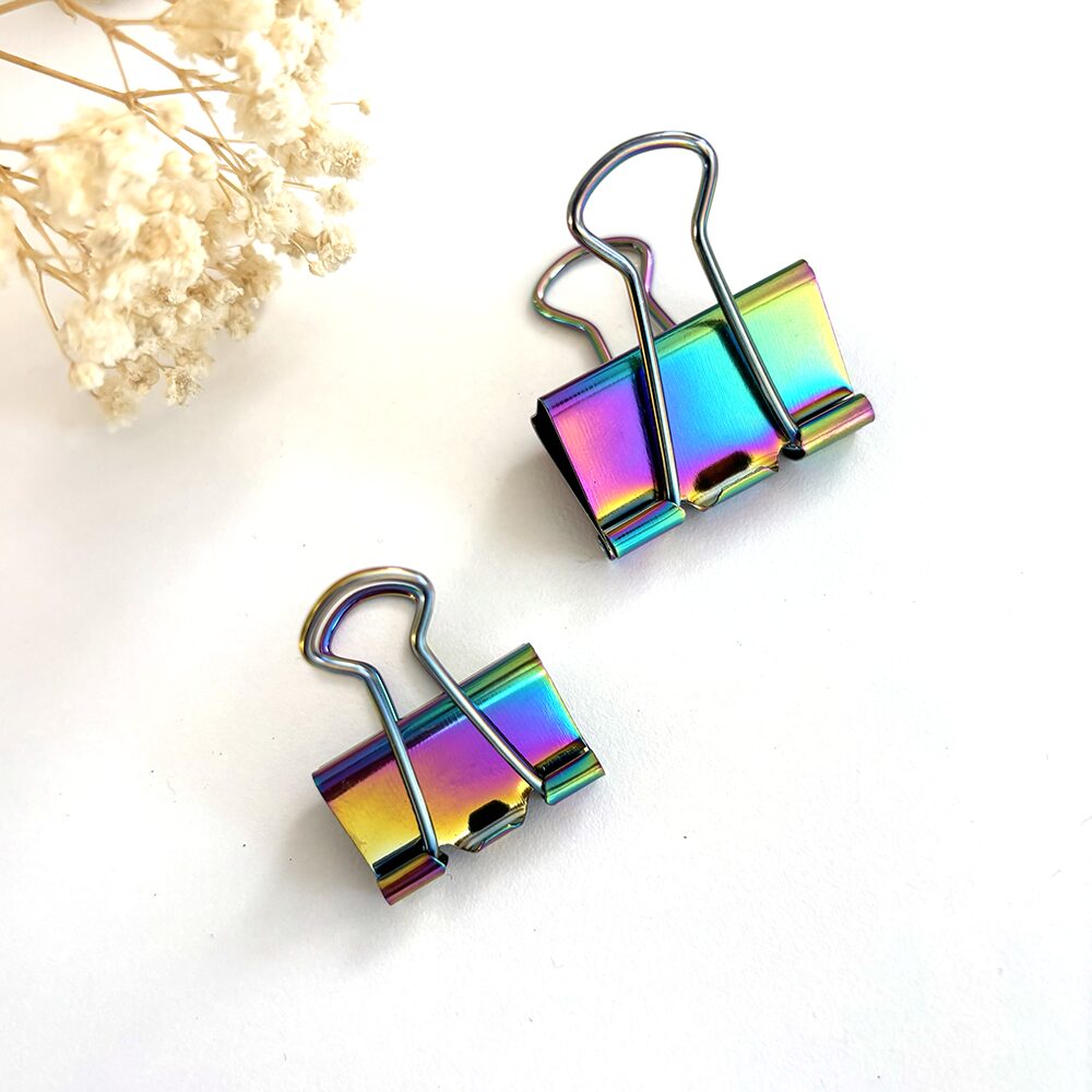 Iridescent Rainbow Binder Clip Set of 2 (2 sizes)