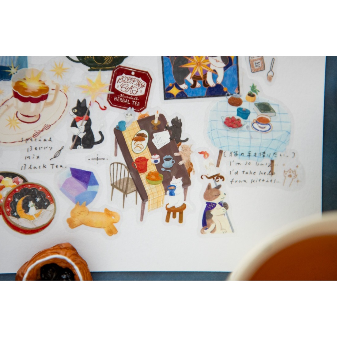OURS Studio Tea Room Sleeping Cat Kiss-cut PET Tape — gallery
