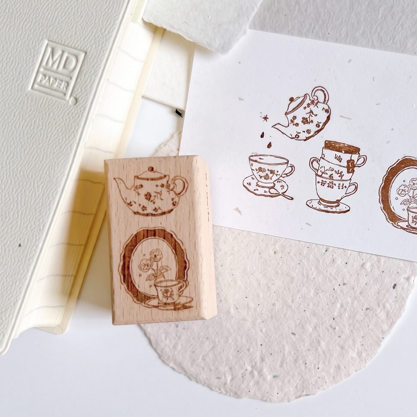 PaiPai Tea Time Rubber Stamp - Peony Tea Set