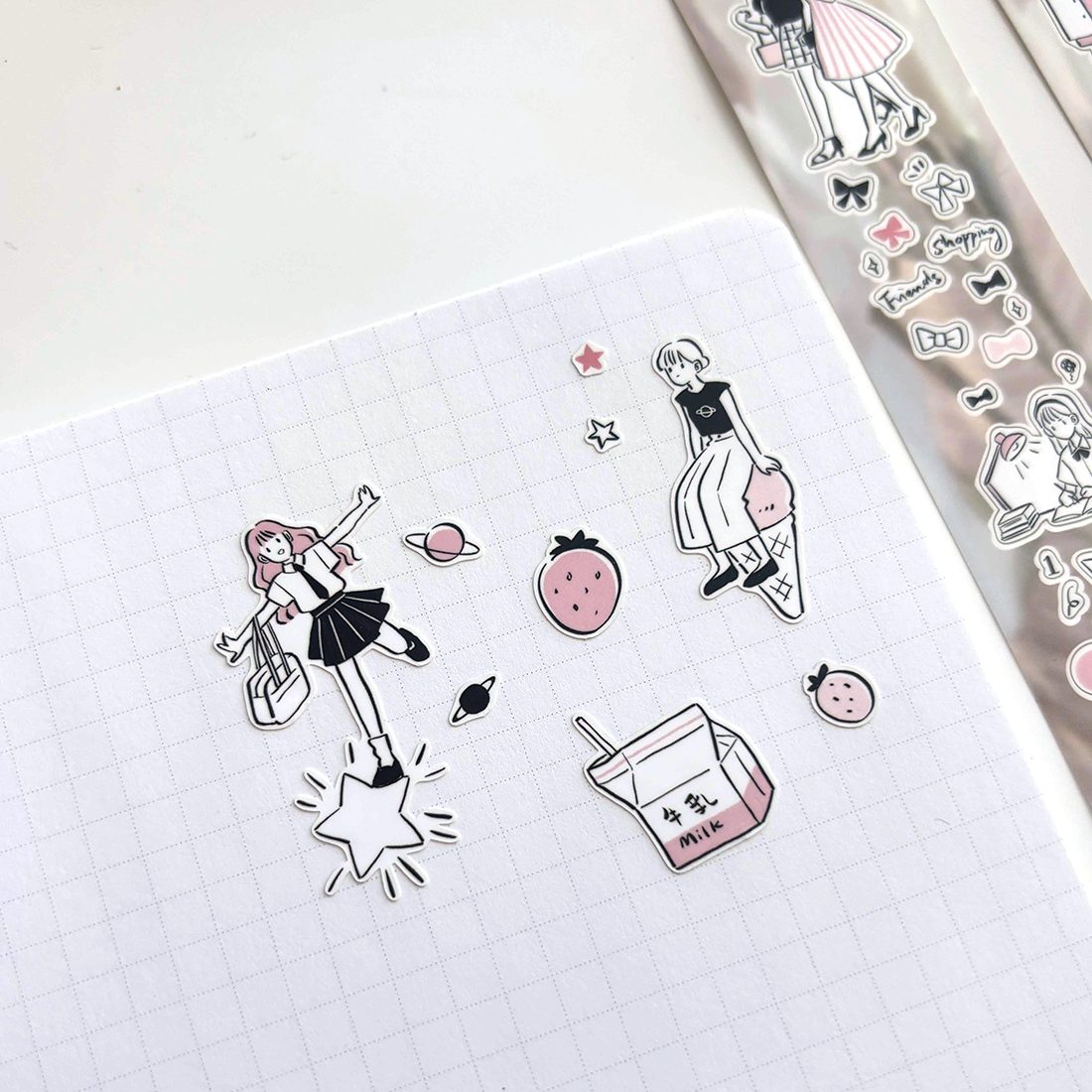 Paper Game x Pilipala Strawberry Milk Kiss-cut Sticker Roll — gallery