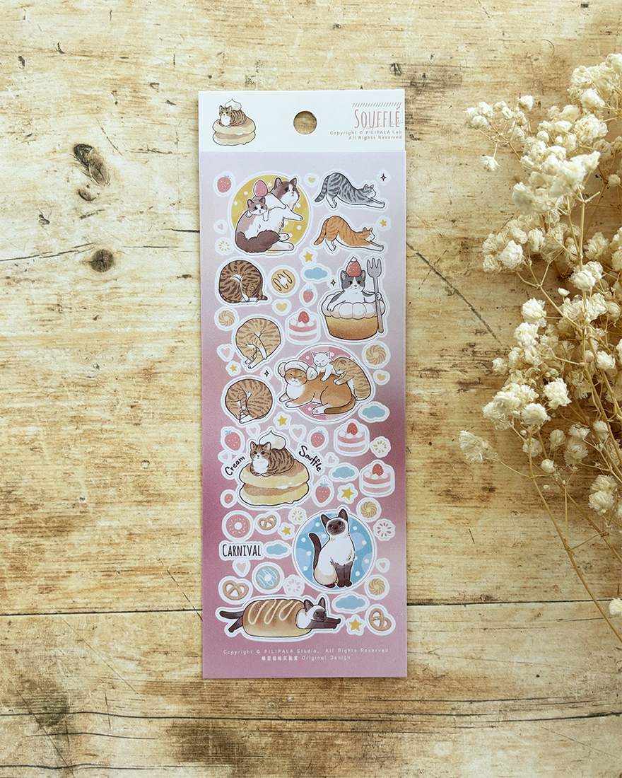 Paper Game x Pilipala Dessert Cat Stickers - Soufflé