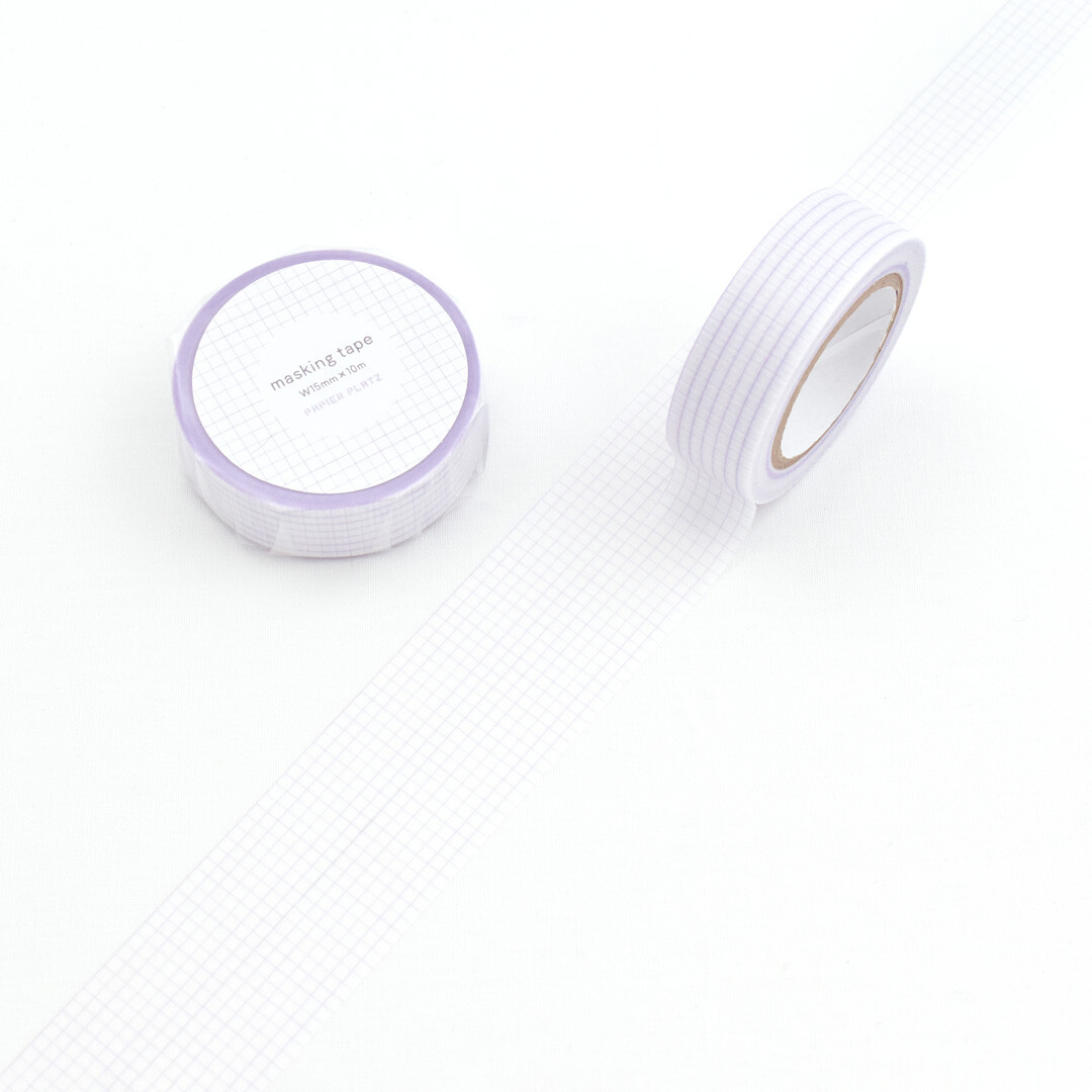Purple Papier Platz grid masking tape roll with soft grid pattern displayed on a white background.