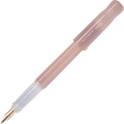 Pilot Kakuno Madoromi fountain pen in Pink, uncapped with the cap posted, showing the gold-tone nib