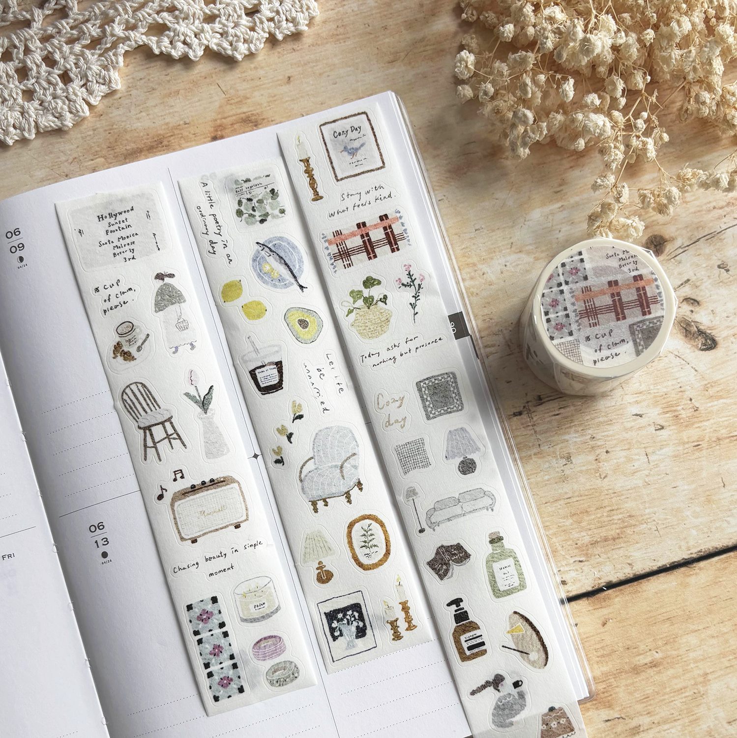 Pion Kiss-cut Washi Tape – Cozy Mood