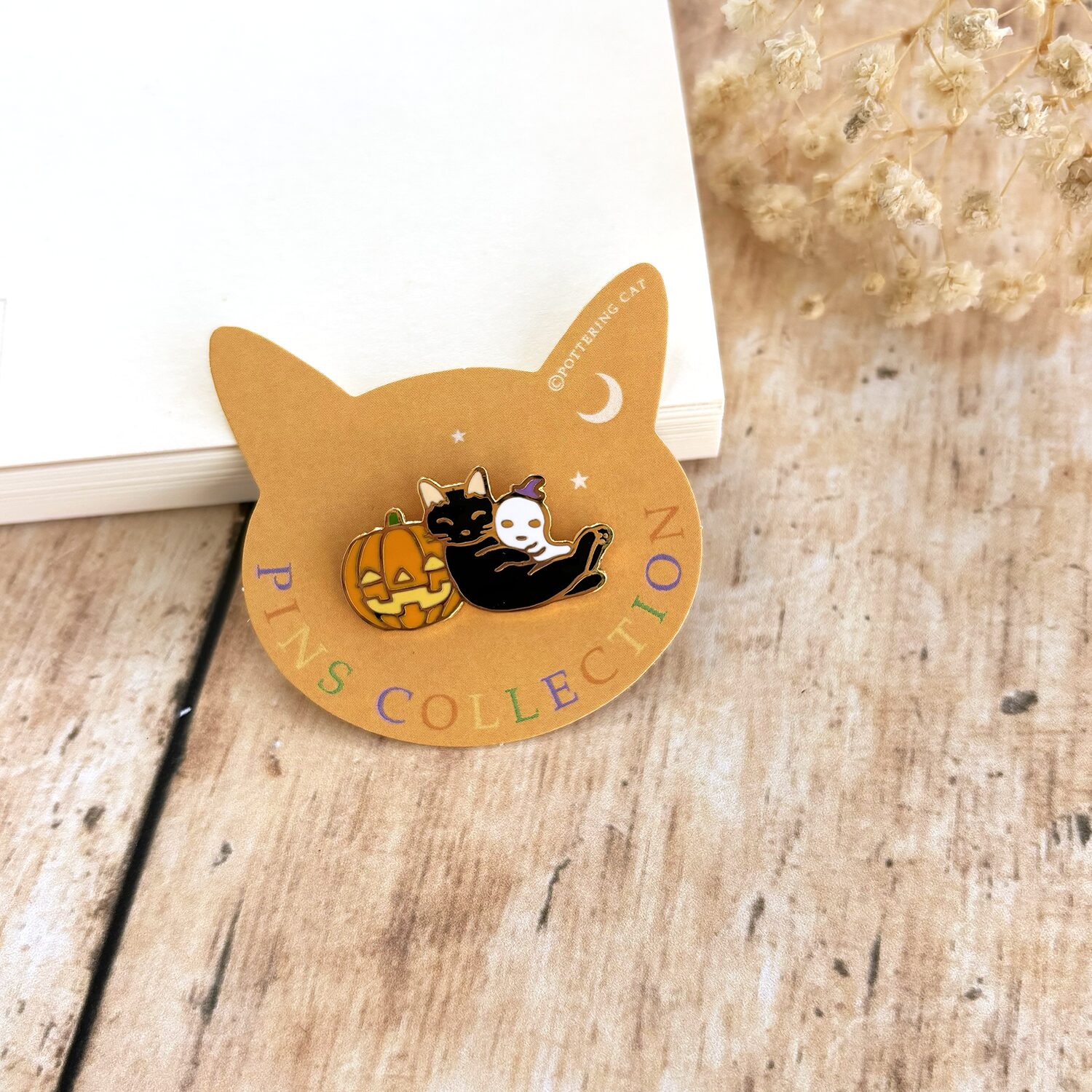 Pottering Cat Enamel Pin - Ghost