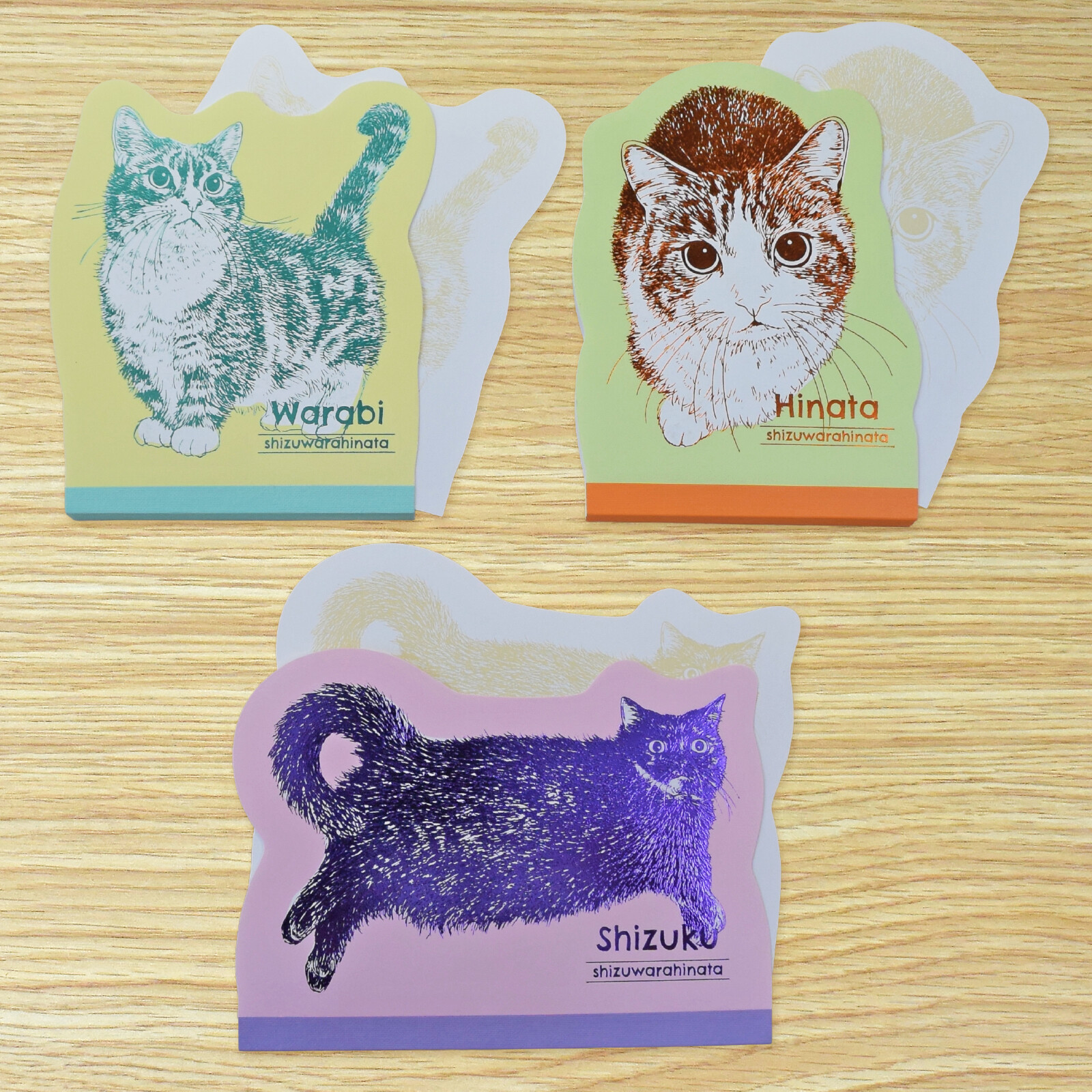 ROKKAKU Die-cut Memo Pad – Cat Art Collection “Hinata” — gallery