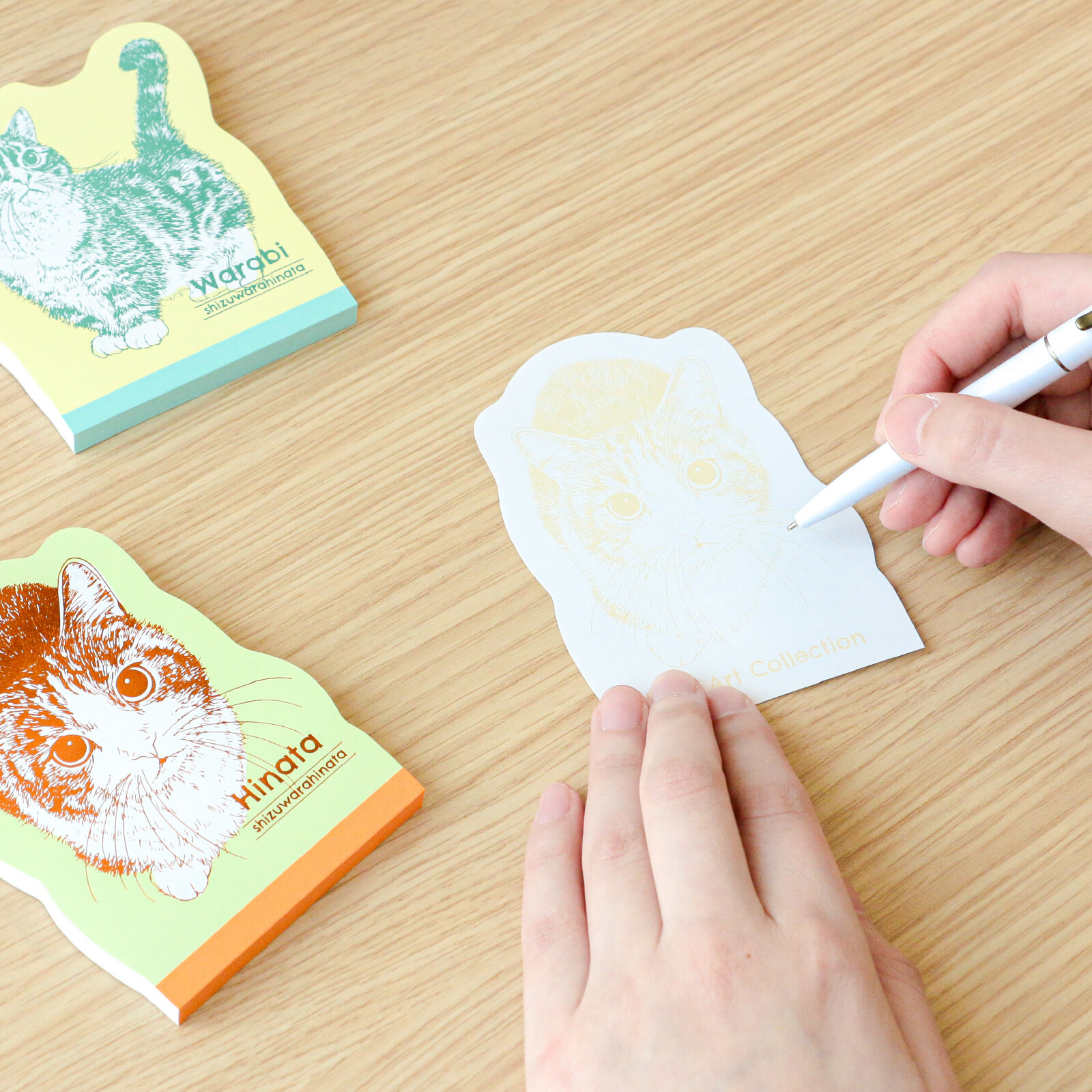 ROKKAKU Die-cut Memo Pad – Cat Art Collection “Hinata” — gallery