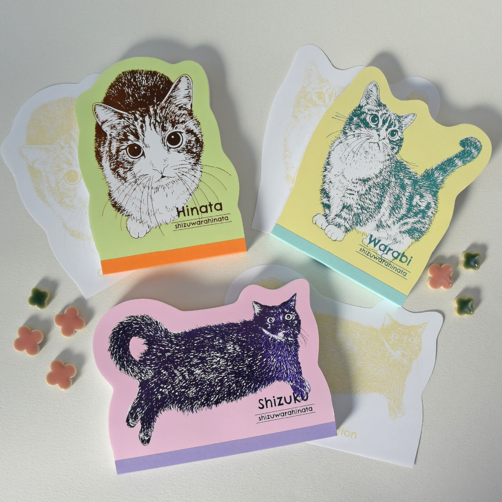 ROKKAKU Die-cut Memo Pad – Cat Art Collection “Hinata” — gallery