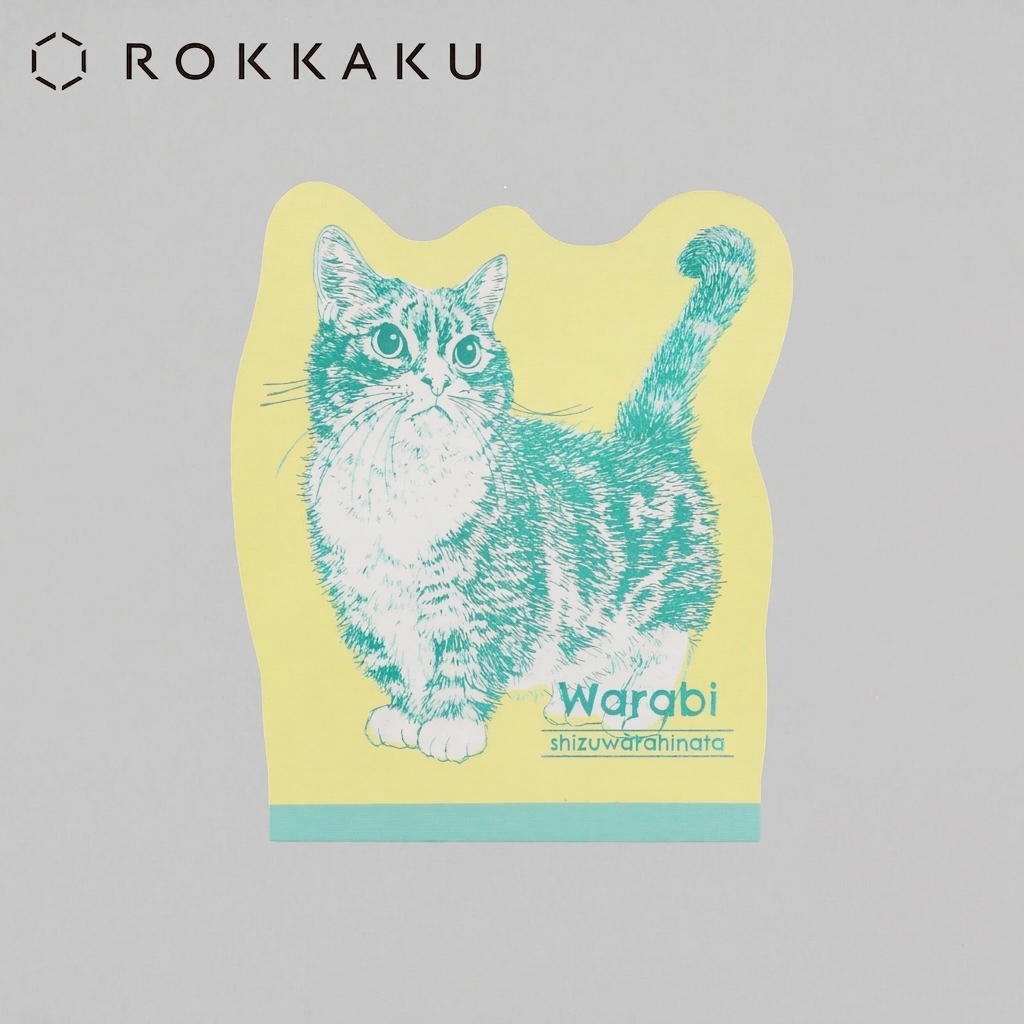 ROKKAKU Die-cut Memo Pad – Cat Art Collection “Warabi”