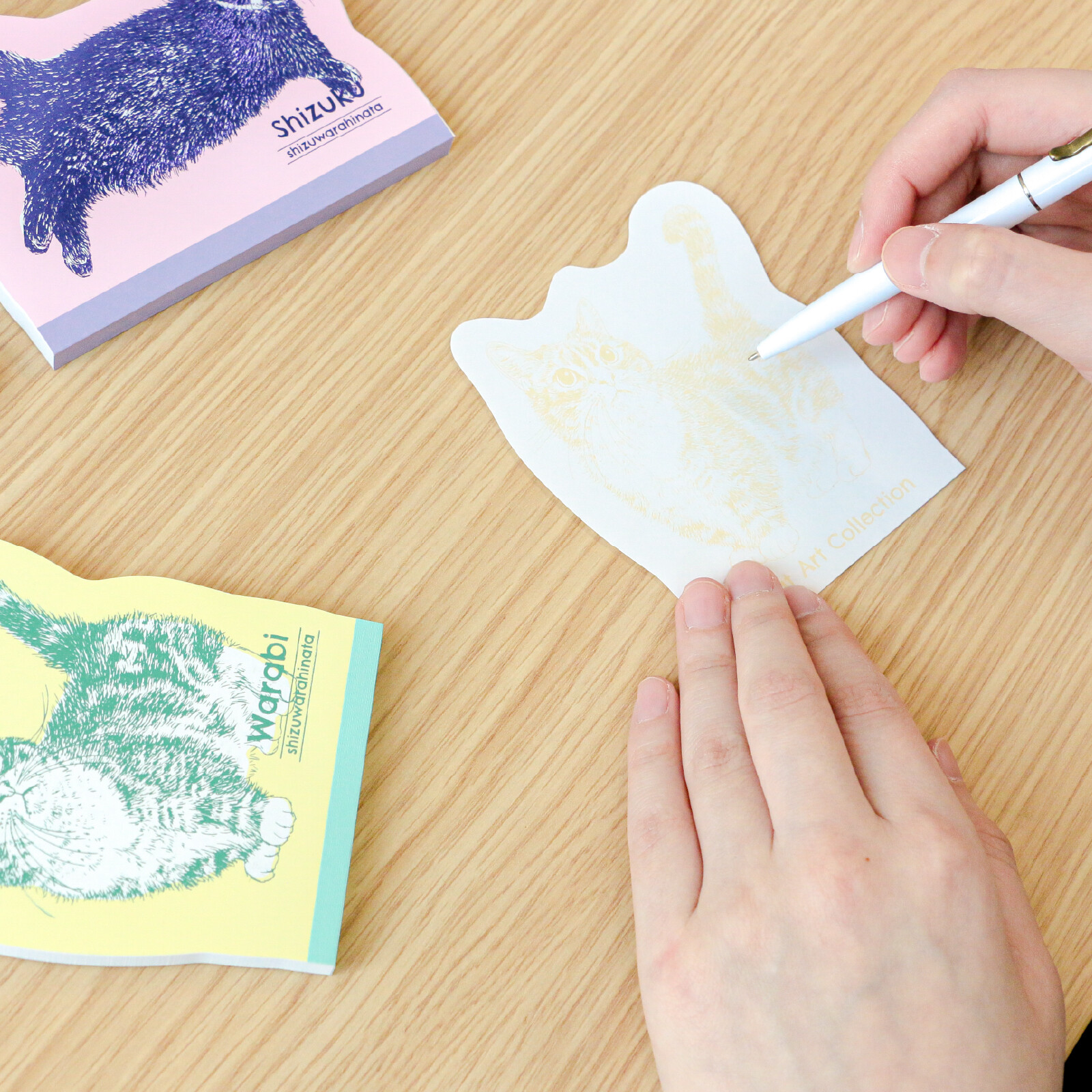 ROKKAKU Die-cut Memo Pad – Cat Art Collection “Warabi” — gallery