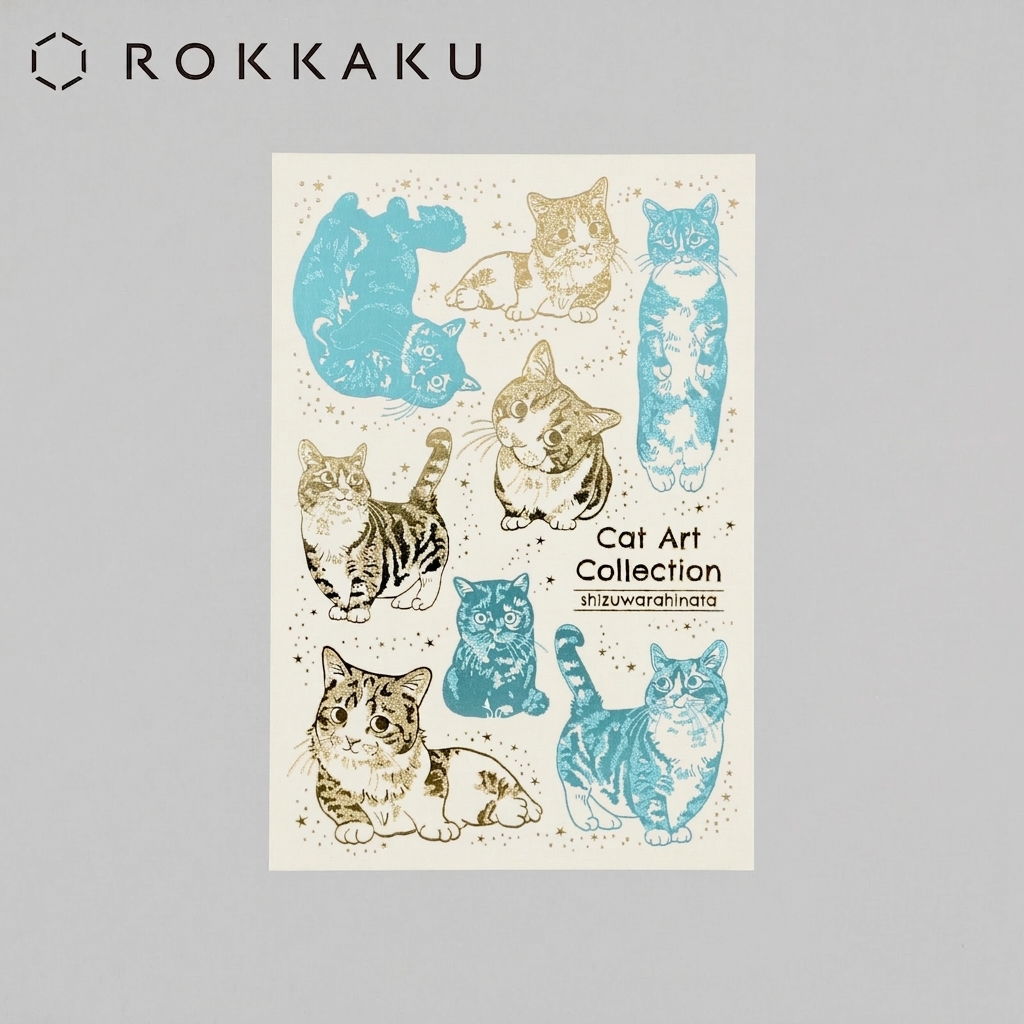 ROKKAKU Foil Stamped Postcard – Cat Art Collection “Shizuwara Hinata”