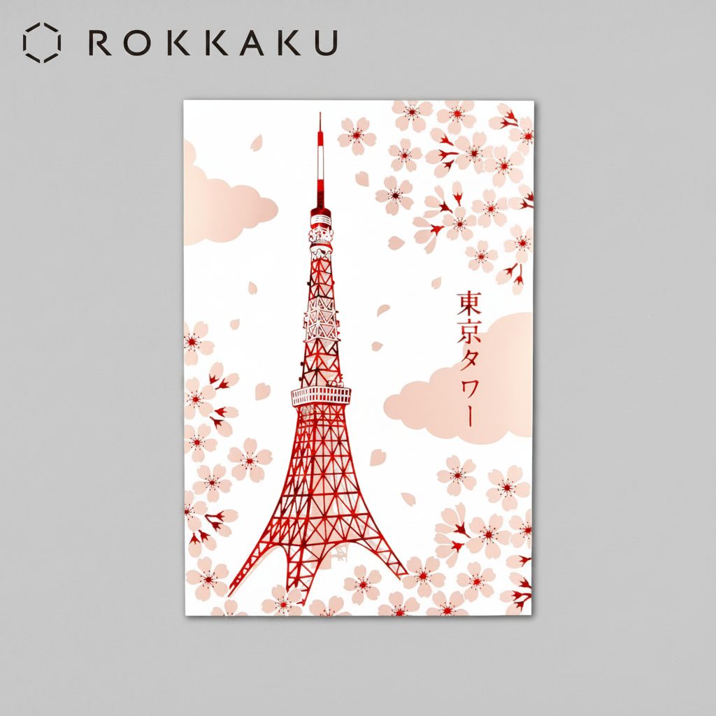 ROKKAKU Postcard – Tokyo Tower Cherry Blossom