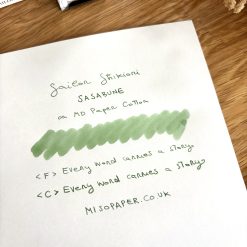 Miso Paper — SAILOR Shikiori Sasabune fountain pen ink swatch and writing sample on MD Paper Cotton