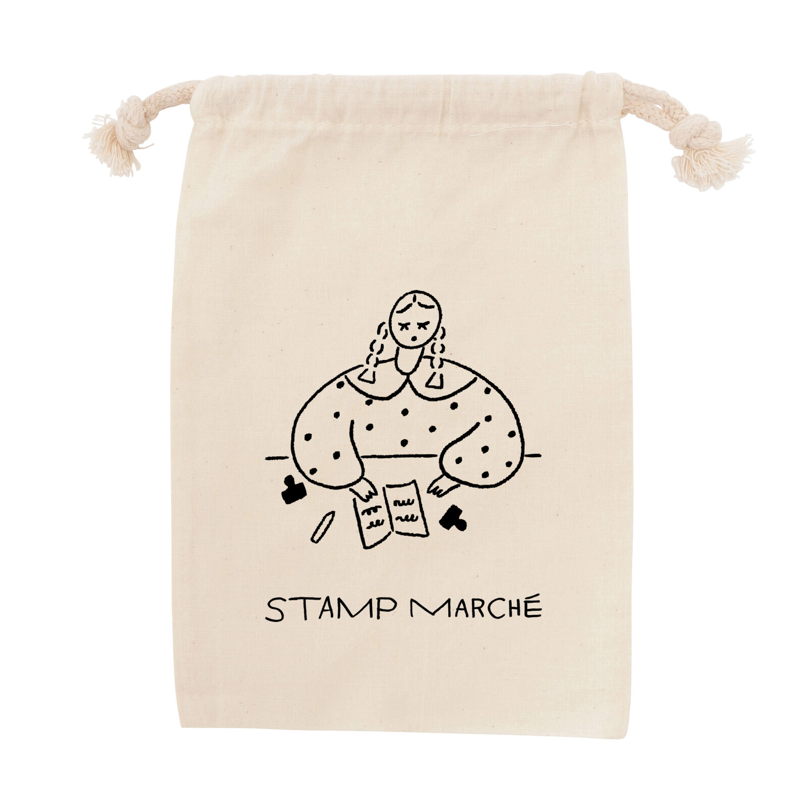Stamp Marché Cotton Drawstring Bag – Large