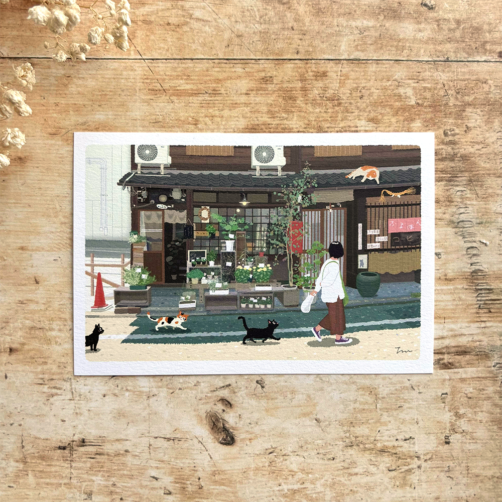 Tabi Neko Summer Postcard – Kyoto Flower Shop