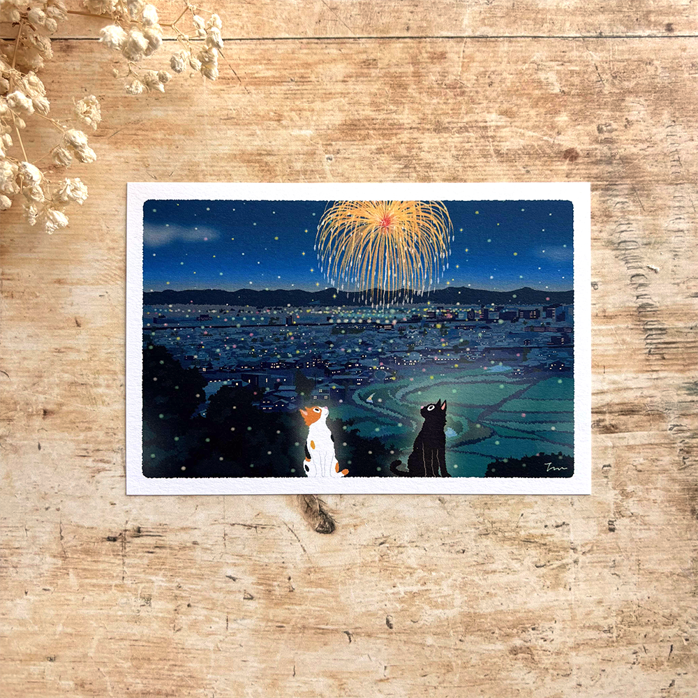 Tabi Neko Summer Postcard – Summer Fireworks