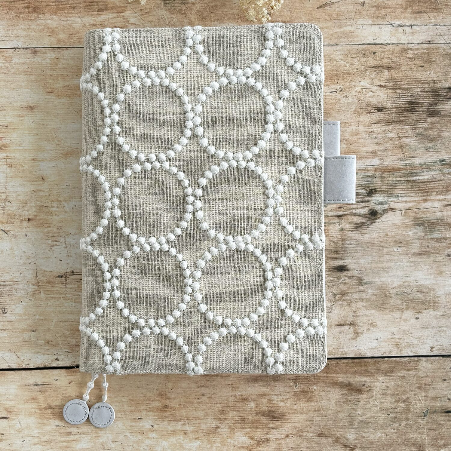 Hobonichi-Style A5 Notebook Cover in Mina Perhonen Fabric - Tambourine Beige