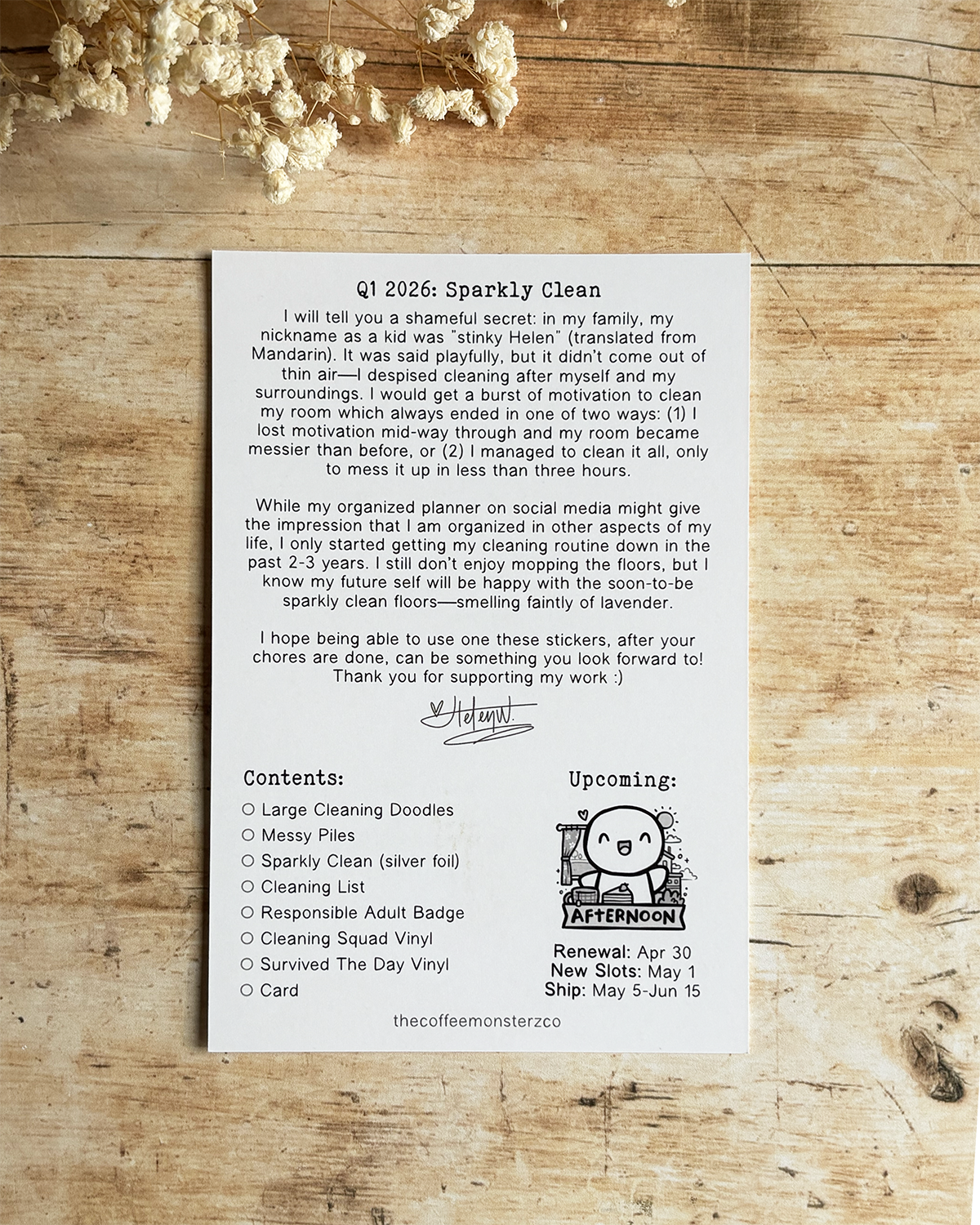 The Coffee Monsterz Co Q1 Journaling Card Back