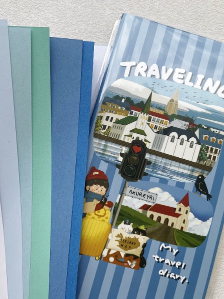 Xiami Studio Mixed Papers A5 Slim Notebook Traveling blue cover with pastel papers
