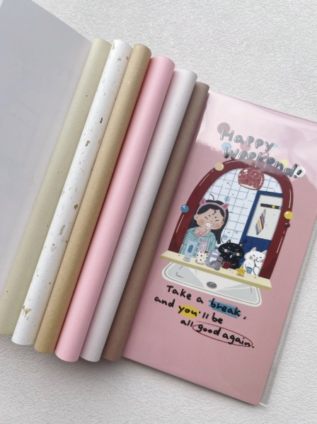 Xiami Studio Mixed Papers A5 Slim Notebook Happy Weekend pink cover with pastel papers